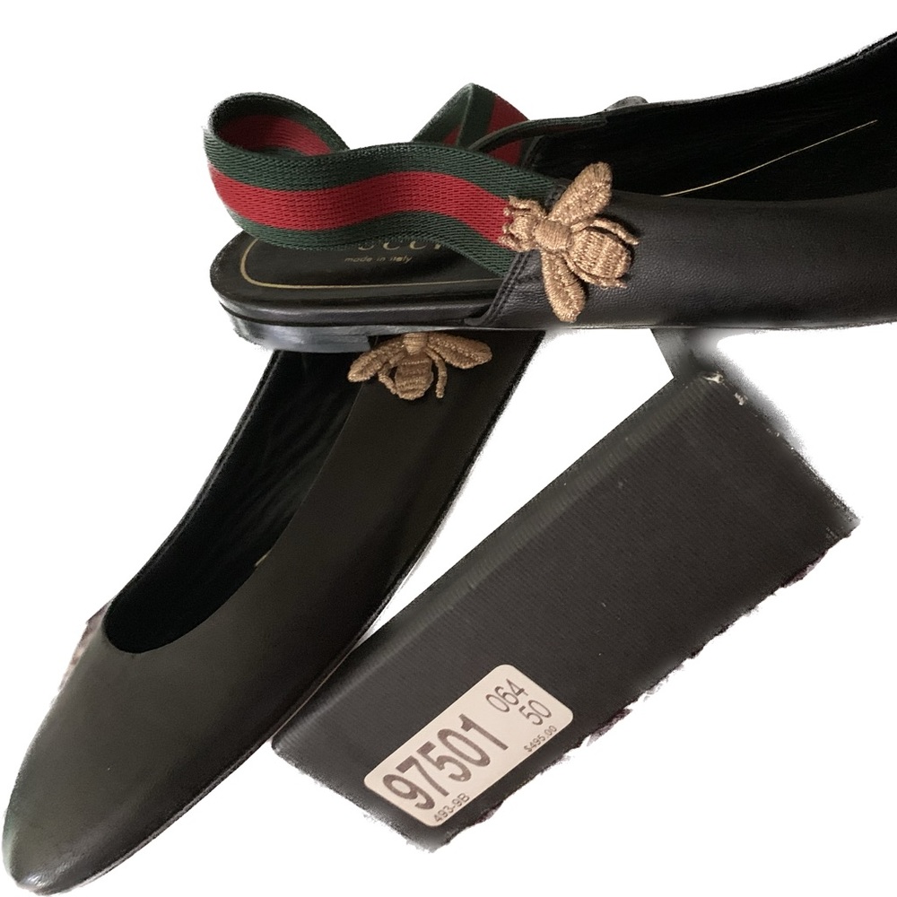 Gucci Slingback Flats. Black Leather.